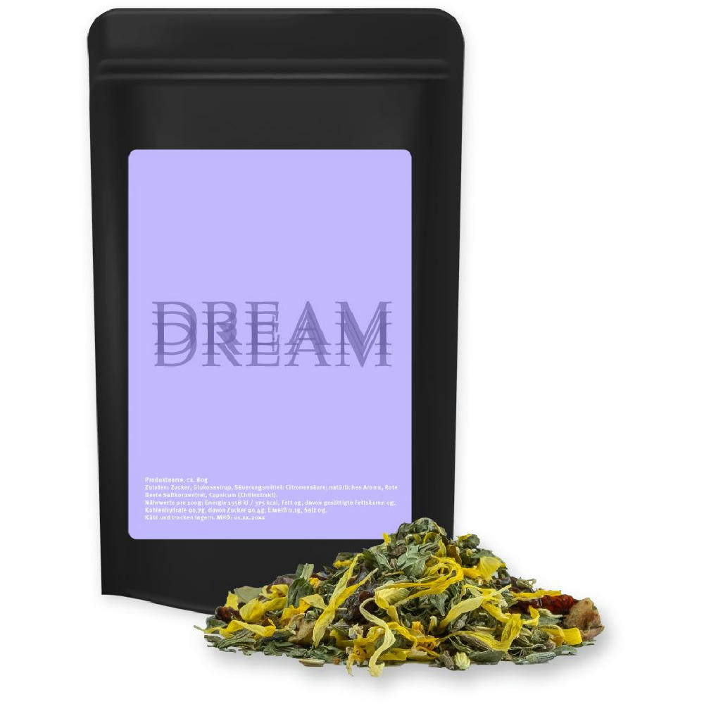 Kräutertee Lavendel, ca. 21g, Standbeutel Midi schwarz Werbeartikel
