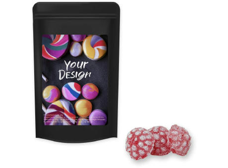 Product image Himbeer Bonbons, ca. 80g, Standbeutel Midi schwarz Werbeartikel