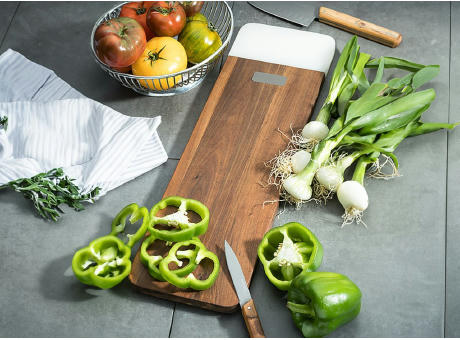 Schneidebrett aus Akazie & weißem Marmor 'Stavanger' (XL) Werbeartikel