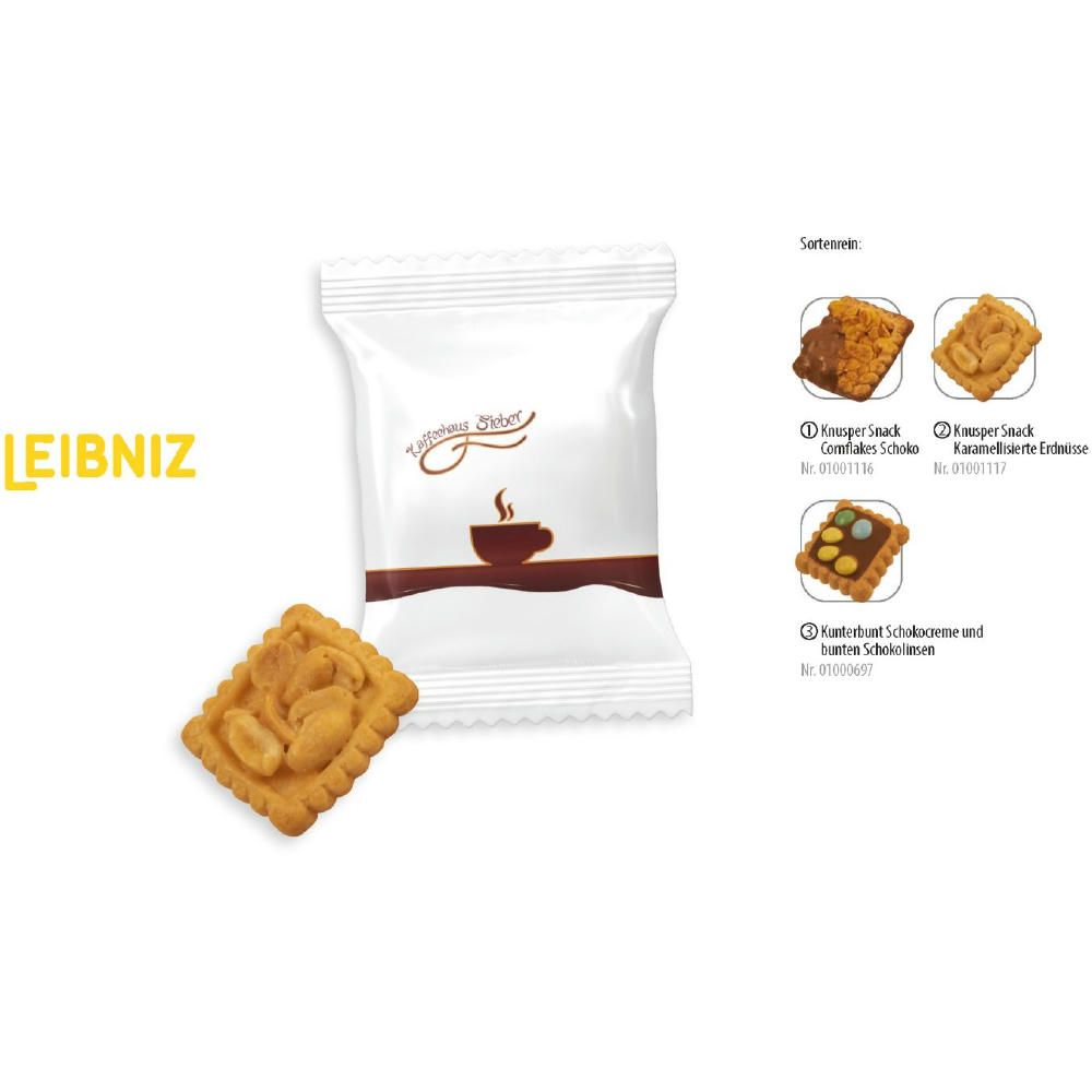 Product image Leibniz Kekse Knusper Snack & Kunterbunt Flowpack, 1 Stück, Inhalt: Leibniz Knusper Snack mit karamellisierten Erdnüssen Werbeartikel
