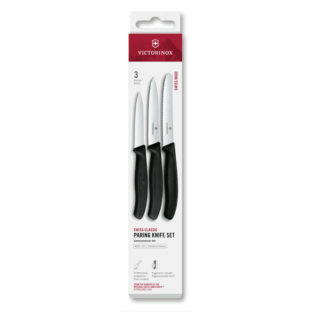 Swiss Classic Gemüsemesser Set 3-teilig, gerade und wellenförmig, schwarzer Griff