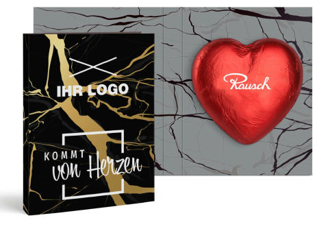 "Rausch Plantagen" Schokoladen-Herz in Klappkarte groß Werbeartikel