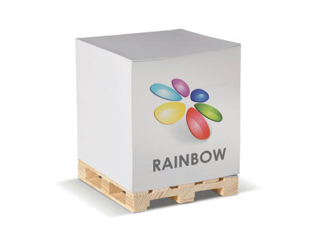 Zettelblock auf Holzpalette 10x10x10cm bedrucken