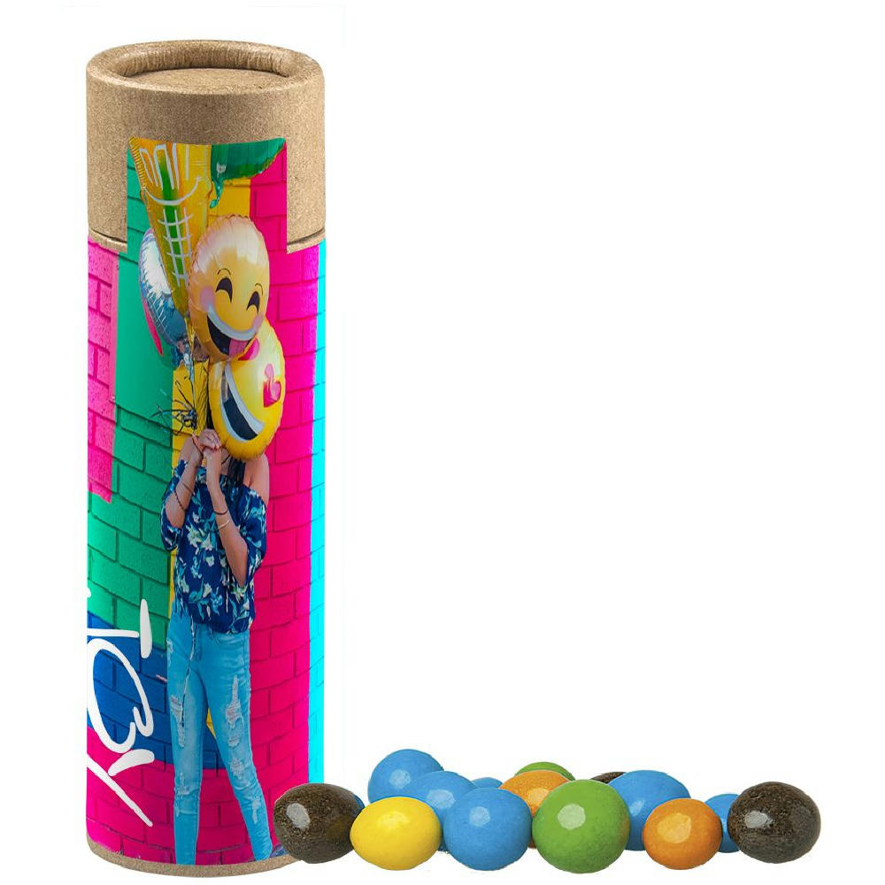 Bunte Schoko Erdnüsse, ca. 25g, Kraftpapierrolle Werbeartikel