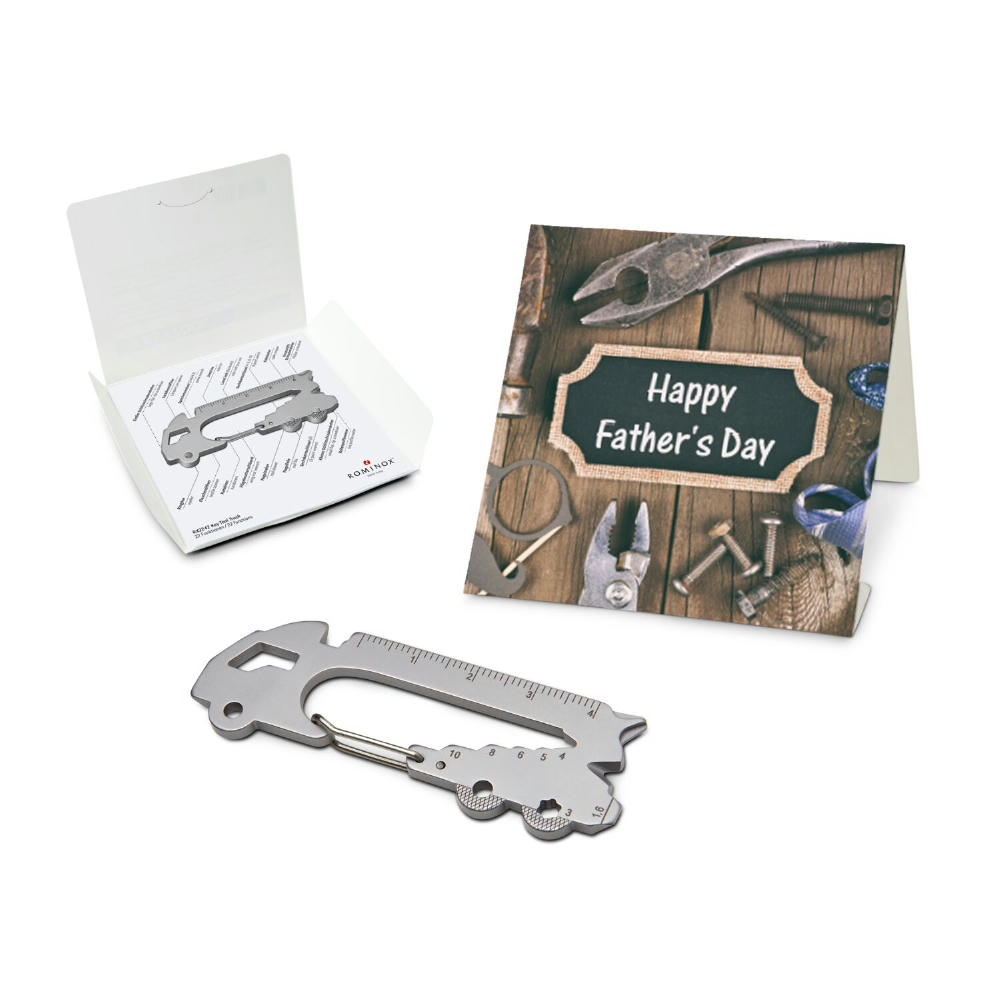 Geschenkartikel: ROMINOX® Key Tool Truck / LKW (22 Funktionen) im Motiv-Mäppchen Happy Father's Day Werbeartikel