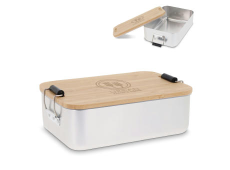Lunchbox aus Aluminium mit Bambusdeckel Werbeartikel