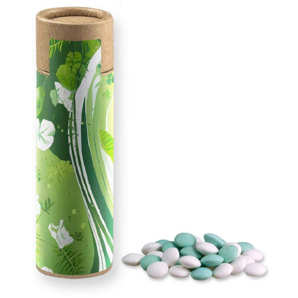 Product image Mint Schokolinsen, ca. 30g, Kraftpapierrolle Werbeartikel