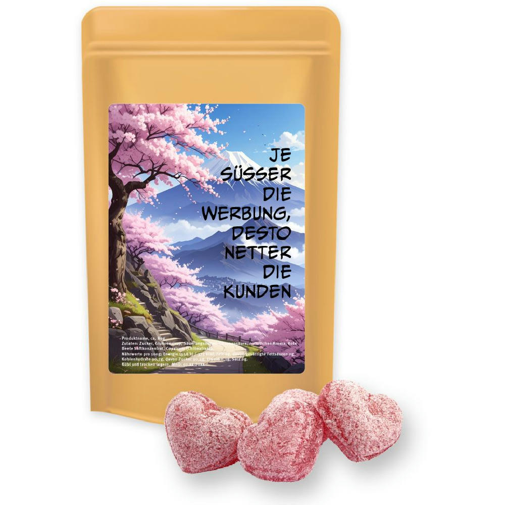 Kirschbonbons mit Magnesium, ca. 80g, Standbeutel Midi Werbeartikel