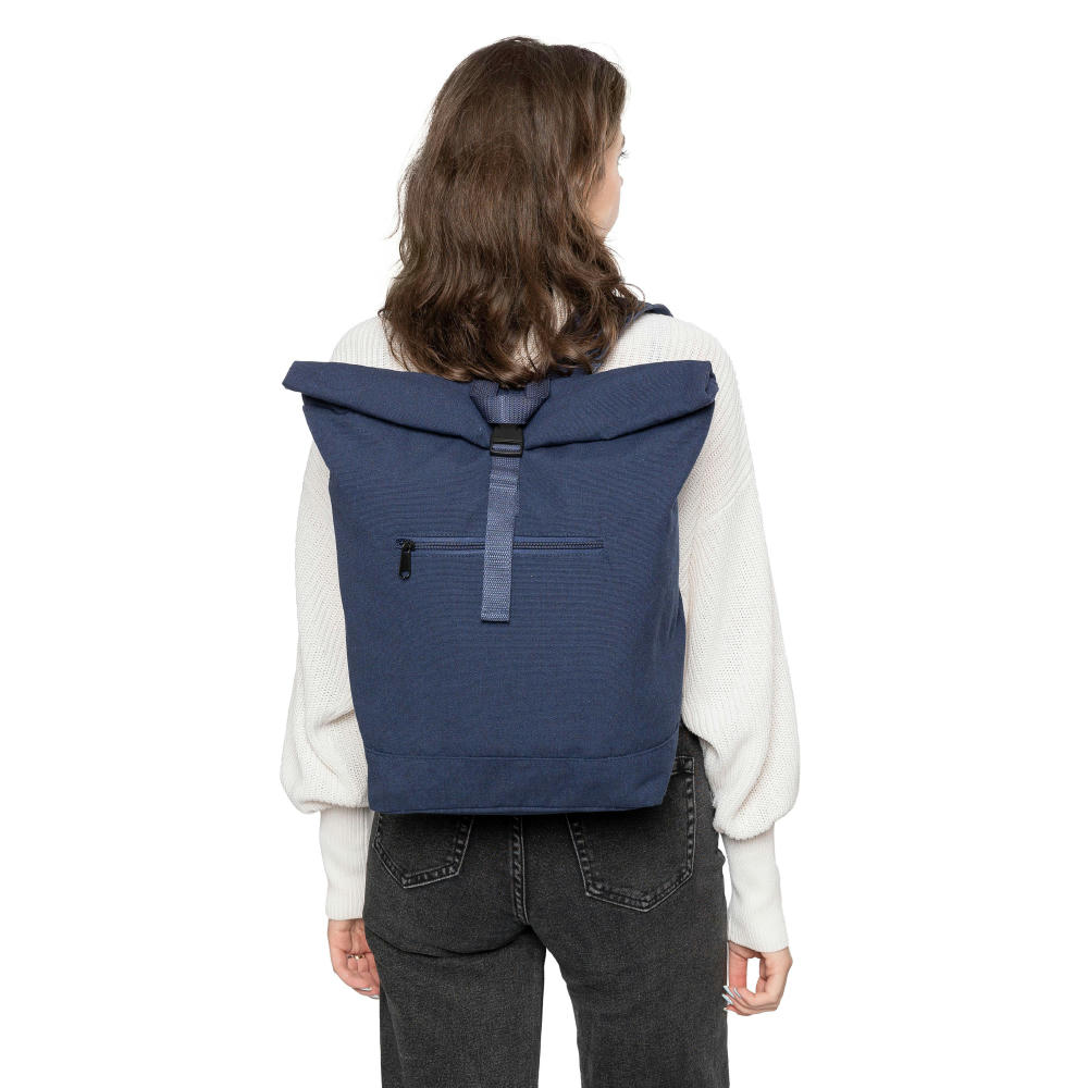 Rolltop-Rucksack Thaddeus aus recyceltem Poly-Baumwollgewebe (330 g/m2) Werbeartikel