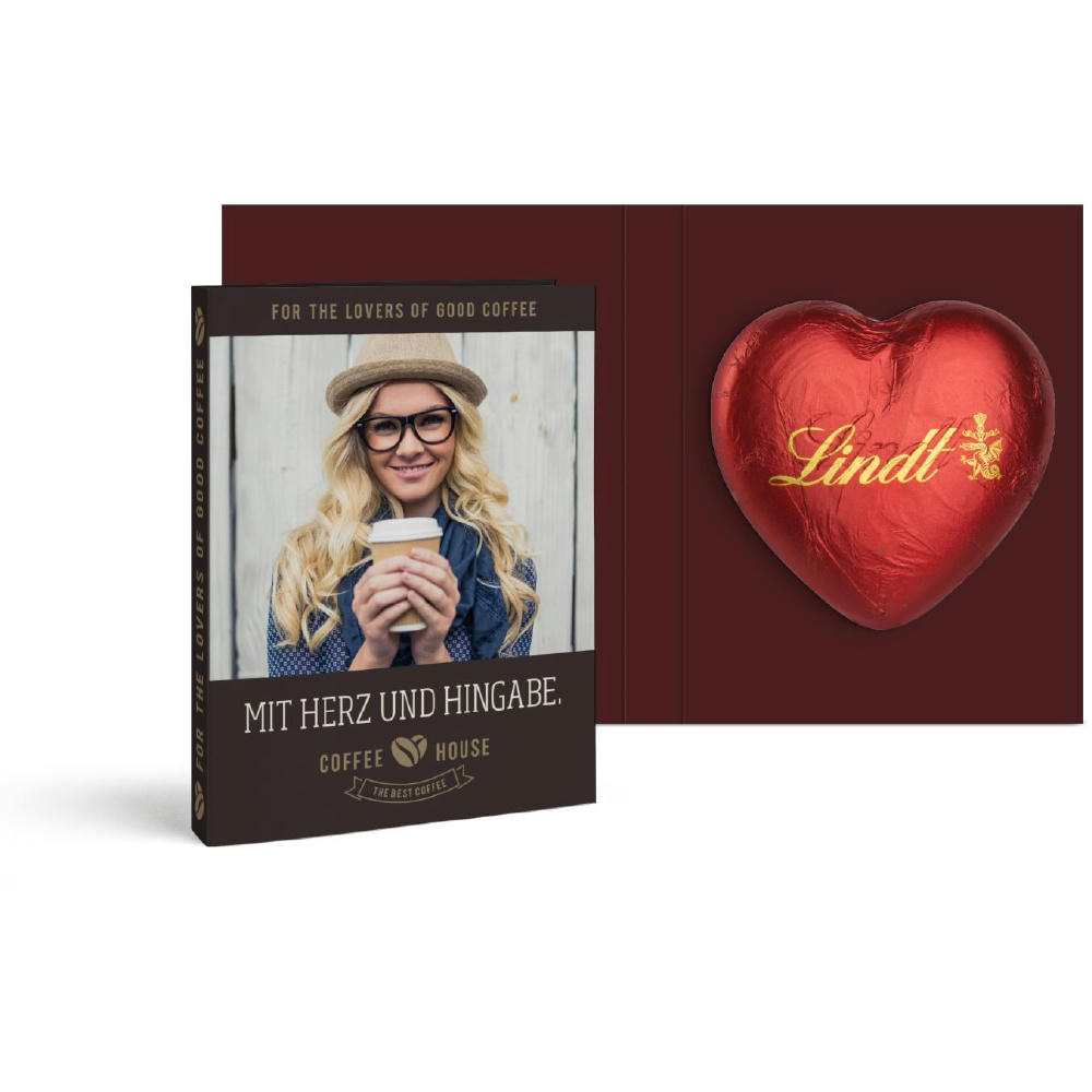 Product image Werbekarte mit Lindt Schokoladen Herz 20 g Werbeartikel