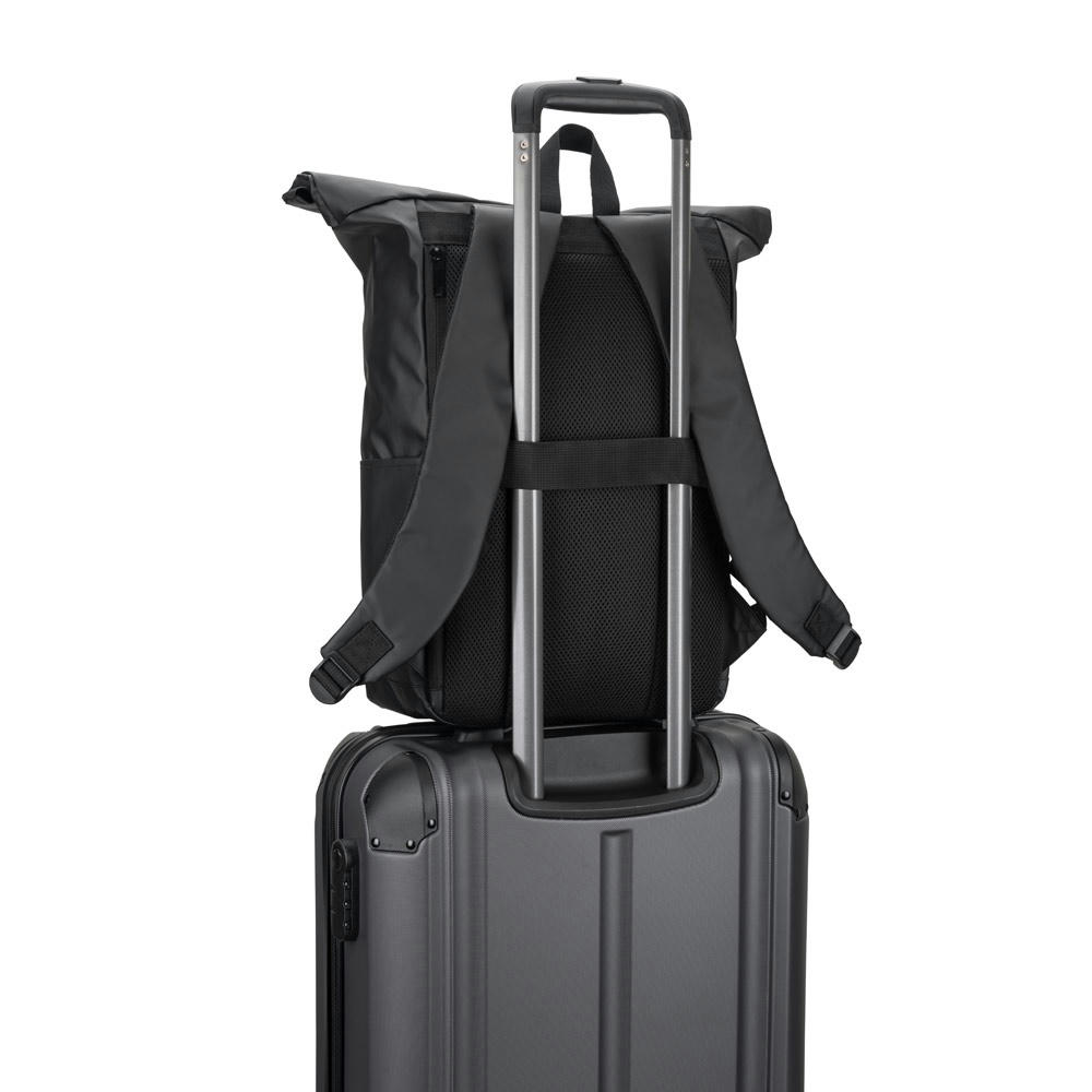 OSASCO BPACK. Rolltop-Rucksack mit Reissverschlusssystem, bei dem das Oberteil aufgerollt werden kann, um es an das Volumen des Rucksacks anzupassen. Hergestellt aus recyceltem 600D-Polyester Werbeartikel