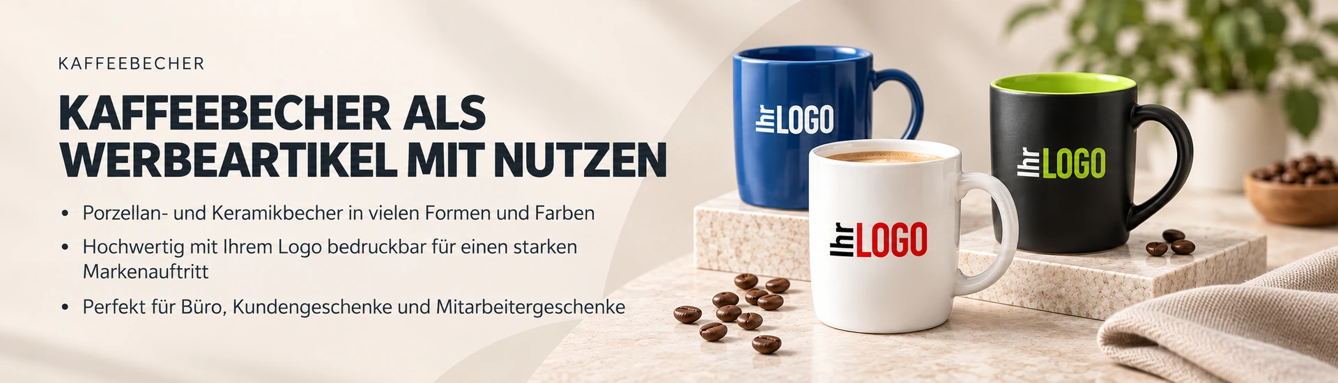 Individuell bedruckbare Kaffeebecher als Werbeartikel für Kunden, Mitarbeiter und den Büroalltag