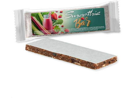 Smoothie-Riegel Rhabarber Erdbeere, 32g, Express Flowpack mit Etikett Werbeartikel