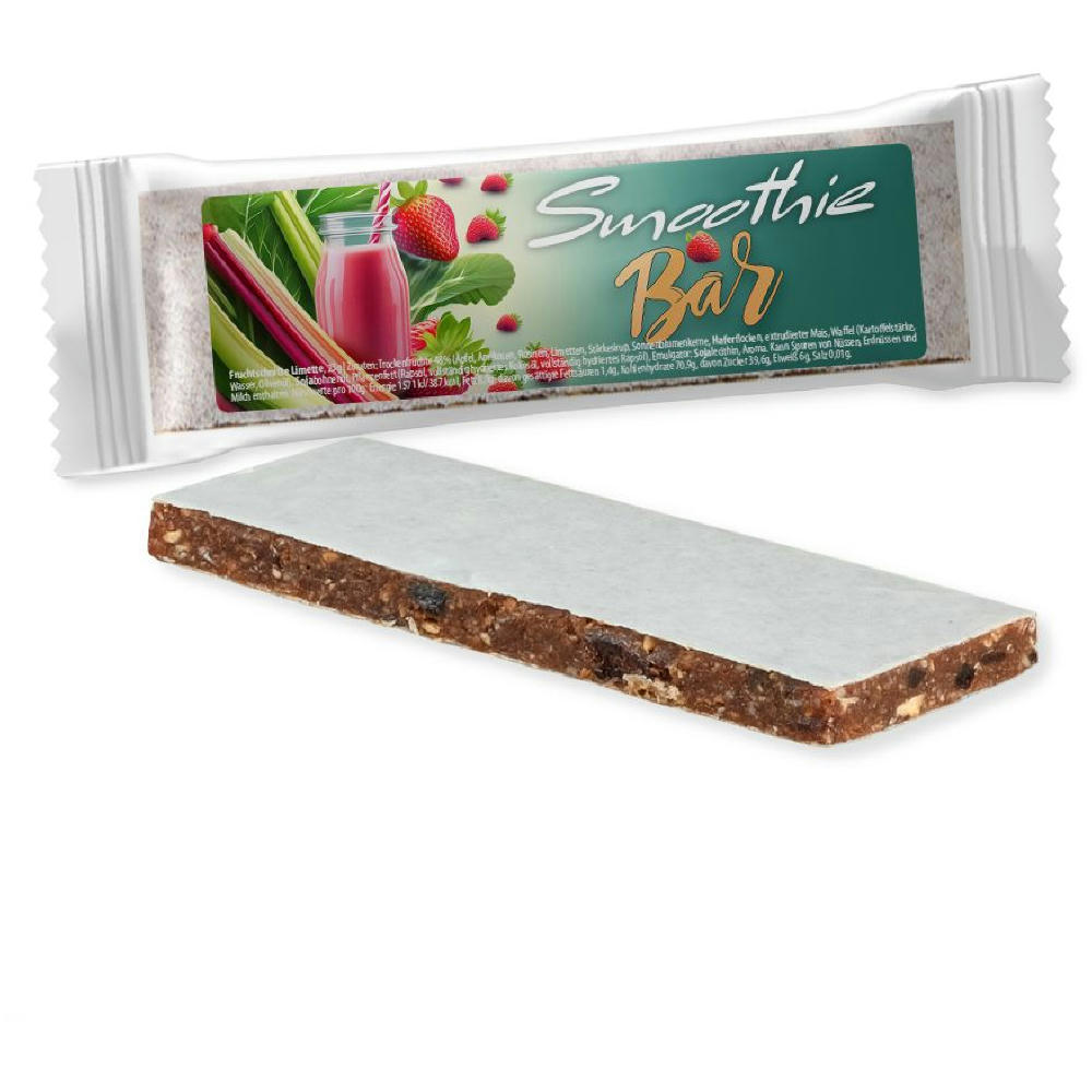 Product image Smoothie-Riegel Rhabarber Erdbeere, 32g, Express Flowpack mit Etikett Werbeartikel