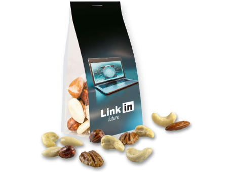 NusskernMix, ca. 40g, Express Blockbodenbeutel mit Werbereiter Werbeartikel