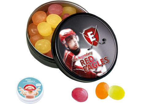 Product image Black or White Dose mit XS-Kalfany-Fruchtbonbons Werbeartikel