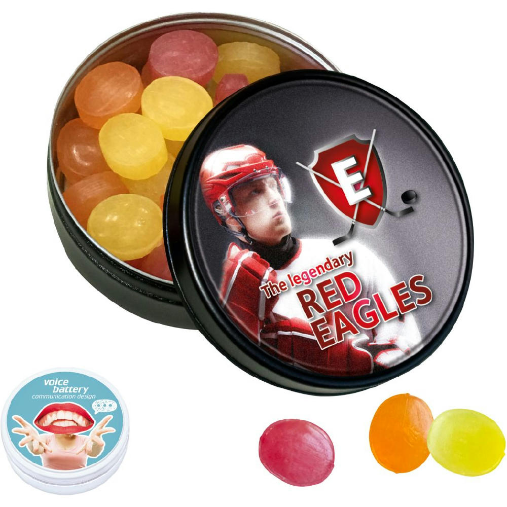 Product image Black or White Dose mit XS-Kalfany-Fruchtbonbons Werbeartikel