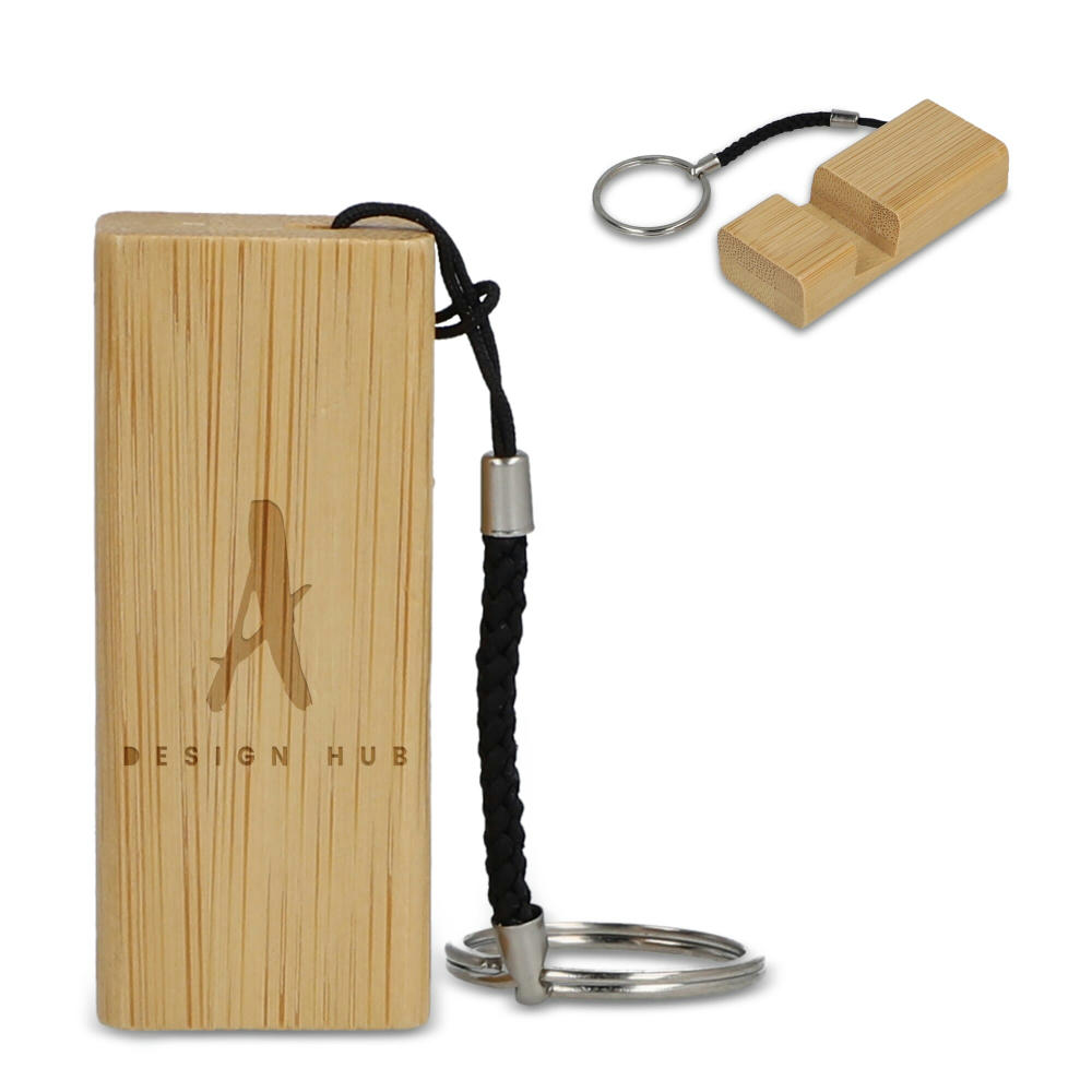 Product image Bambus Smartphonehalter Schlüsselanhänger Werbeartikel