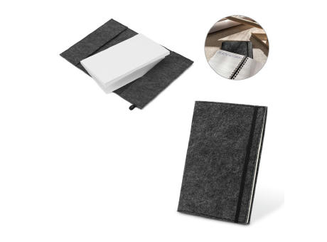 BALDWIN. A5 Notizblock mit Umschlag aus recyceltem Filz (100% rPET) und linierten Seiten aus 100 % Recyclingpapier bedrucken