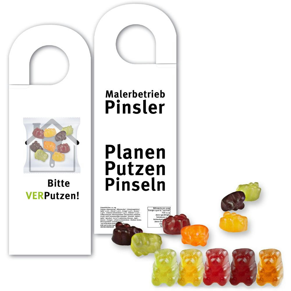 Product image Gummibärchen ohne Gelatine, ca. 10g, Türhänger Werbeartikel
