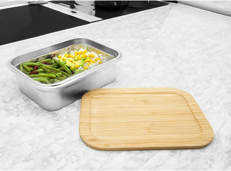 Bento ‘Osaka’, Mikrowellengeeignetes Edelstahl, mit Bambusdeckel Werbeartikel