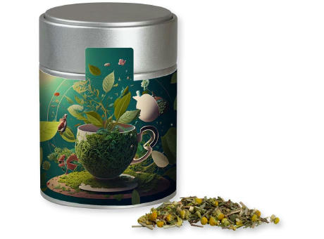 Kräutertee Kräuterfantasie, ca. 30g, Metalldose Midi silber Werbeartikel