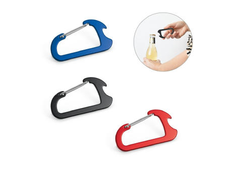 Product image CLOSE. Karabiner aus Aluminium mi Kapselöffner Werbeartikel
