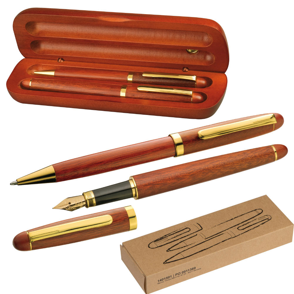 Product image Holz Schreibset mit Kugelschreiber und Füllfederhalter Werbeartikel