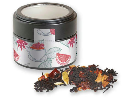 Product image Weihnachts Schwarztee, ca. 30g, Metalldose Mini mit Sichtfenster schwarz Werbeartikel