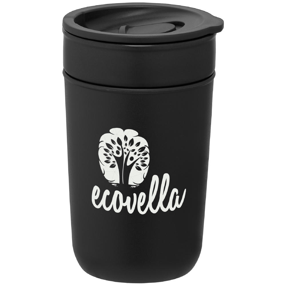 Product image Danube - 355 ml Keramikbecher mit Außenwand & Deckel aus recyceltem Kunststoff Werbeartikel
