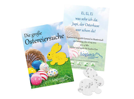 Samenpapier auf A6-Karte - Ostern - Häschen Werbeartikel