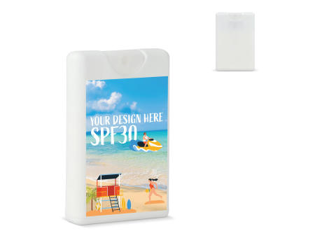 Kreditkarten-Sonnenschutzspray SPF30 aus recyceltem Material bedrucken