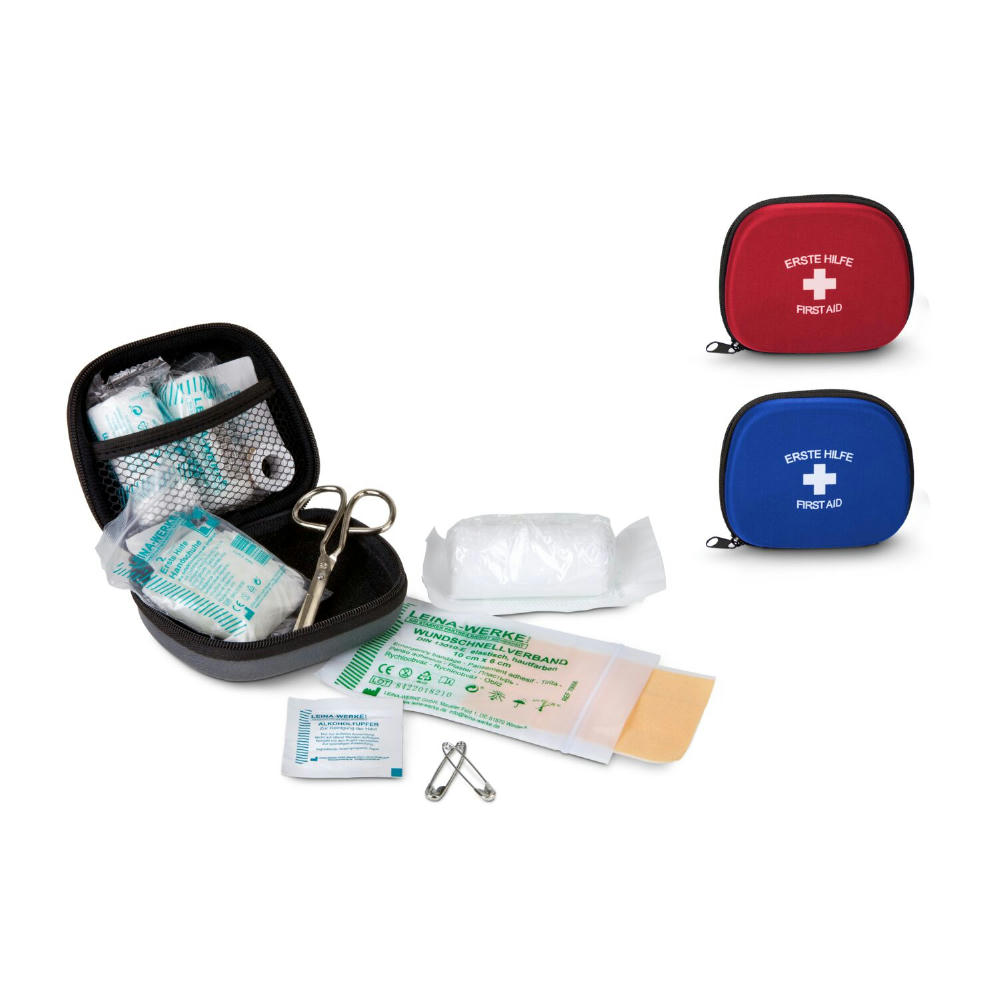 First Aid Kit grau - Erste Hilfe Set, 12-teilig, deutsche Markenware Werbeartikel