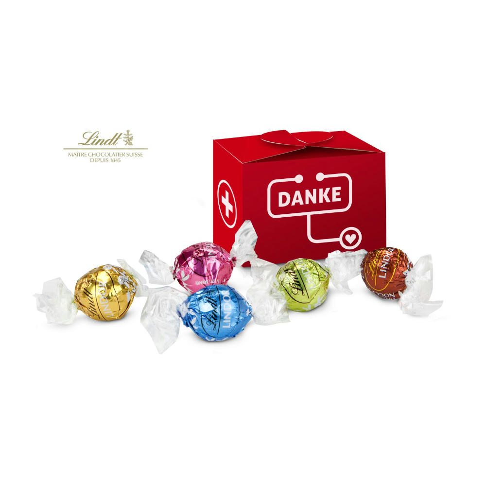 Product image Geschenkartikel / Präsentartikel: Lindt süßes Danke, 5 Lindorkugeln für Mitarbeiter in medizinischen Berufen od. Pflegeberufen Werbeartikel