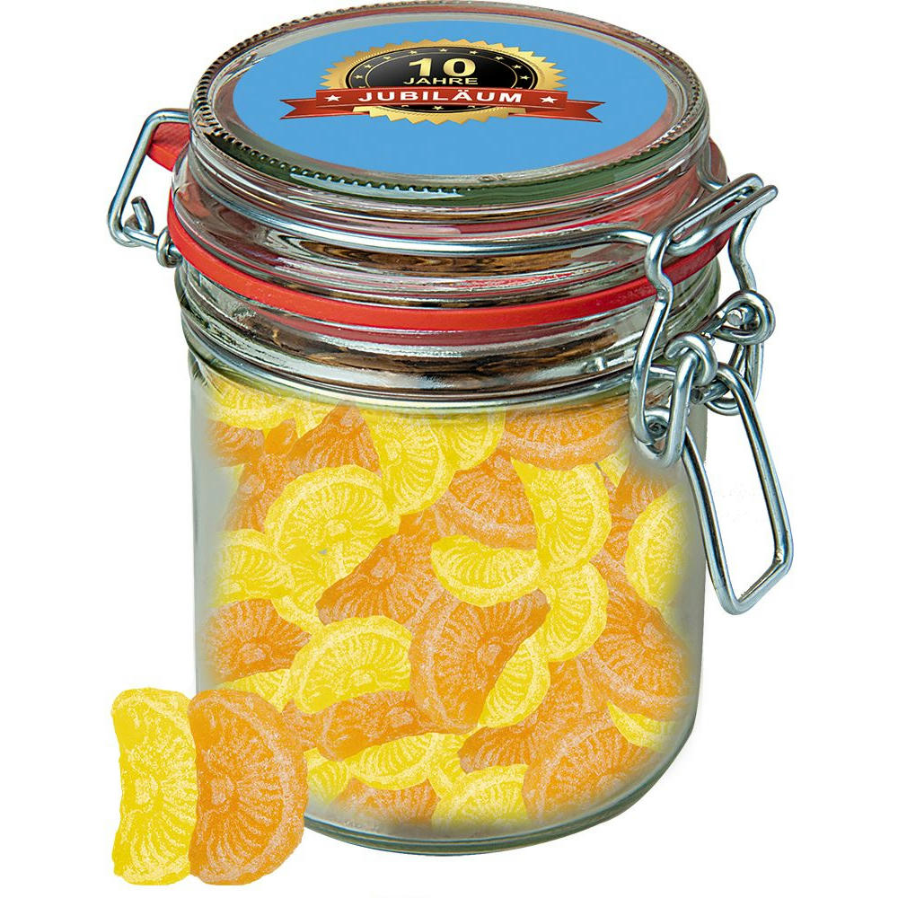Zitrone und Orangen Bonbons, ca. 200g, Bonbonglas Maxi Werbeartikel