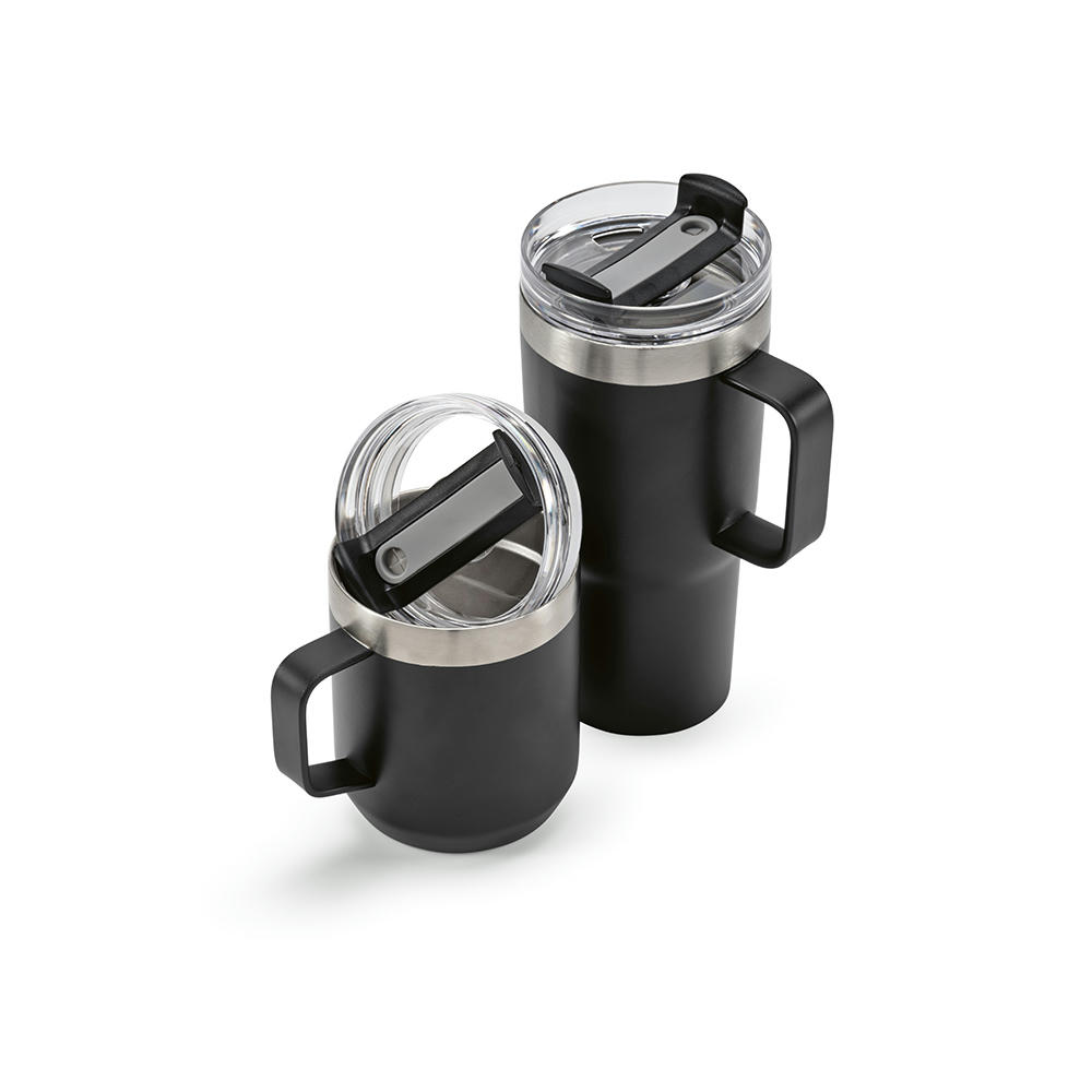 Shinano Tasse recy.Edelstahl, 440 ml. Doppelwandig mit drehbarem Deckel Werbeartikel