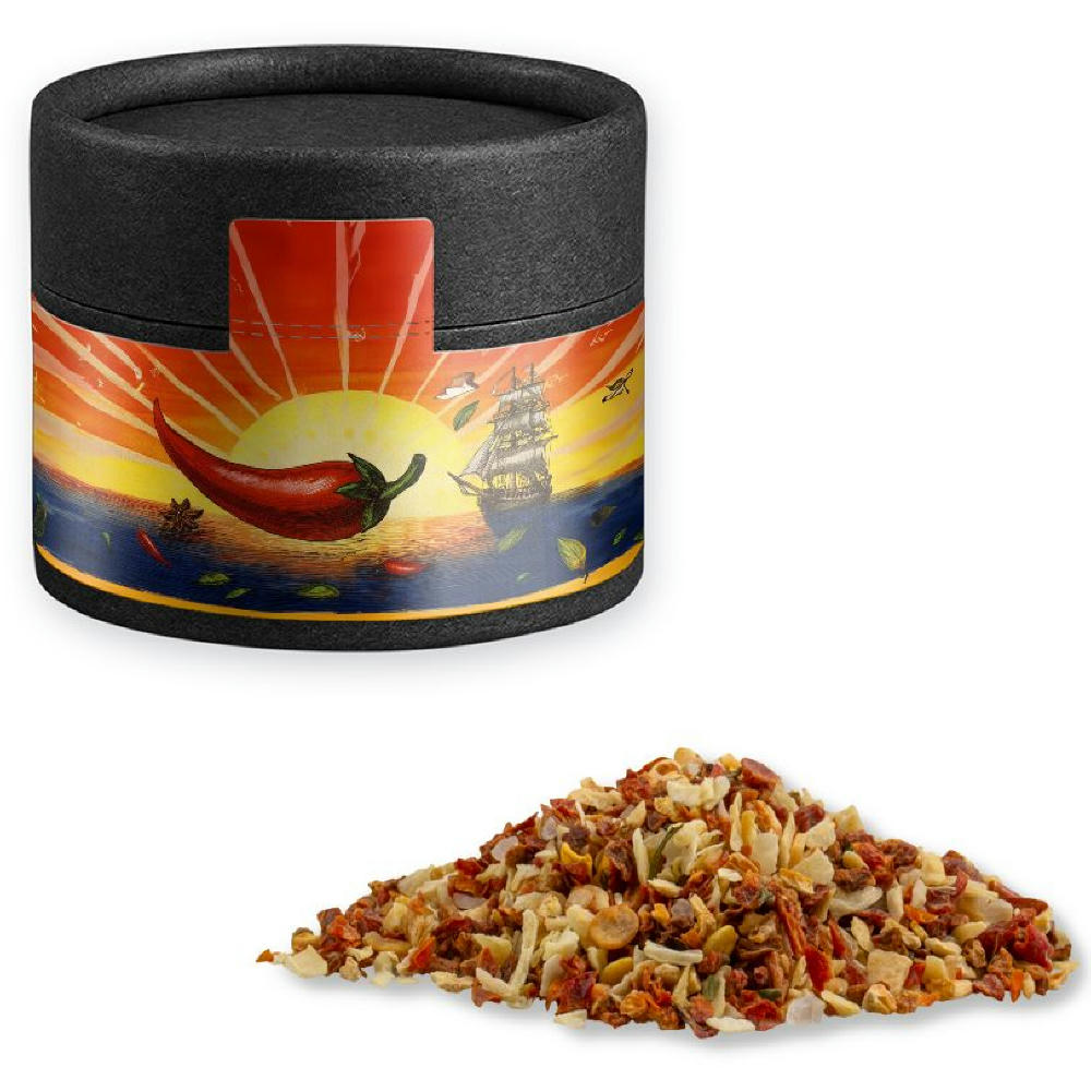 Product image Gewürzmischung HOT Karibik Mix, ca. 28g, Kraftpapierdose Mini schwarz Werbeartikel