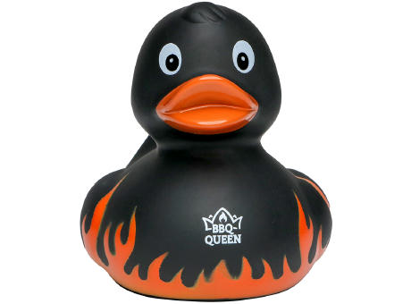 Quietsche-Ente Flammen mit Slogan BBQ-Queen Werbeartikel