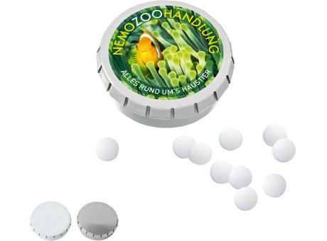 Product image SUPER-MINI-Drück-mich-Dose mit Pfefferminzpastillen, 20g Werbeartikel