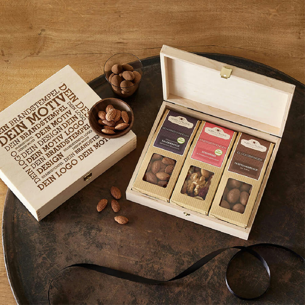 Product image 3 Premium Snacks in der Birkenholzbox Werbeartikel