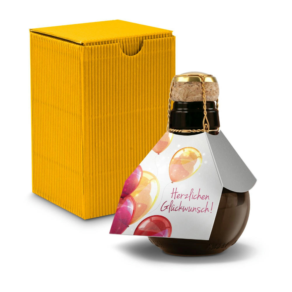 Product image Kleinste Sektflasche der Welt! Herzlichen Glückwunsch - Inklusive Geschenkkarton in Gelb, 125 ml Werbeartikel