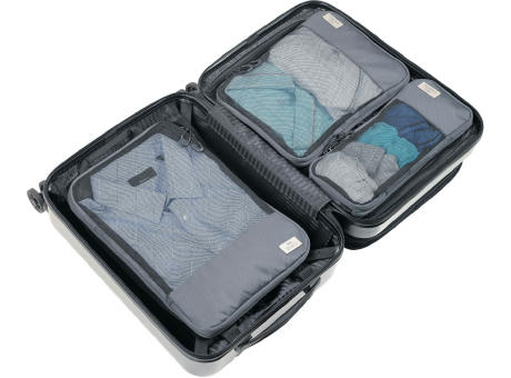 TROIKA Reise-Kompressionstaschen Set BLUE CYCLE PACKING CUBES Werbeartikel