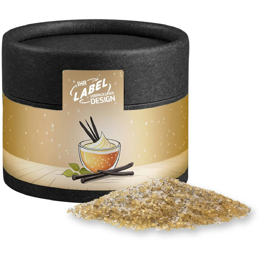 Product image Vanillezucker, ca. 55g, Kraftpapierdose Mini schwarz Werbeartikel