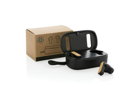 TWS-Ohrhörer aus recyceltem RCS-Kunststoff und Bambus Werbeartikel