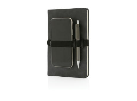 Deluxe Hardcover PU Notizbuch mit Handy- und Stiftehalter Werbeartikel