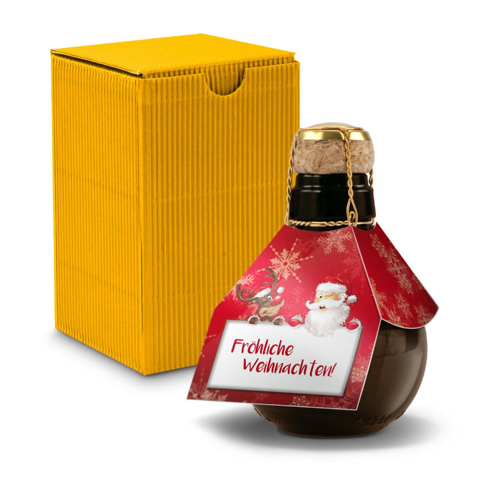 Product image Kleinste Sektflasche der Welt! Fröhliche Weihnachten - Inklusive Geschenkkarton in Gelb, 125 ml Werbeartikel