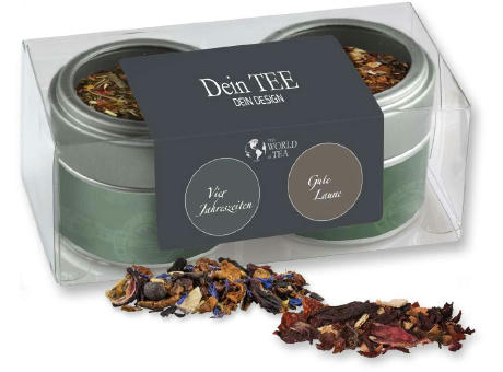Product image Verschiedene Weihnachts Teesorten, , ca. 60-70g, Metalldose Mini mit Sichtfenster im 2er Set Werbeartikel