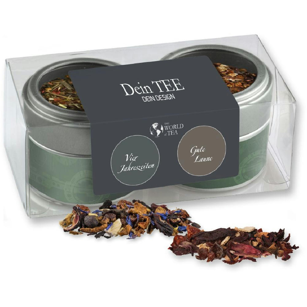 Product image Verschiedene Weihnachts Teesorten, , ca. 60-70g, Metalldose Mini mit Sichtfenster im 2er Set Werbeartikel