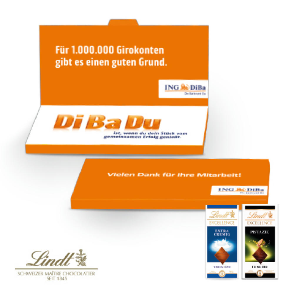 Product image Grußkarte mit Schokoladentafel von Lindt Werbeartikel