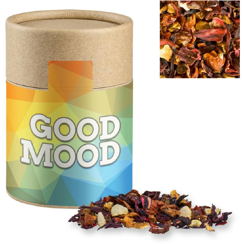 Product image Früchtetee gute Laune, ca. 50g, Kraftpapierdose Midi Werbeartikel